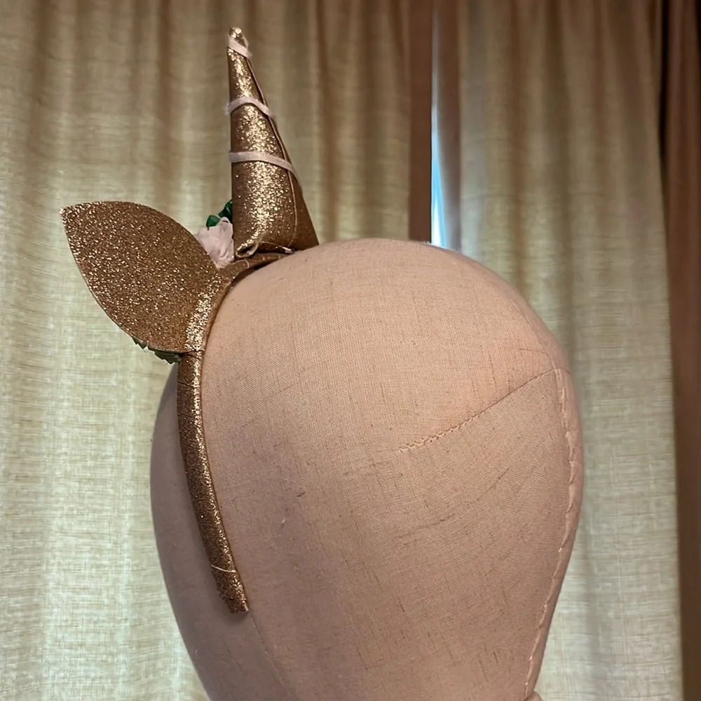 Gold Glitter Unicorn Headband With Green and White Pom Poms